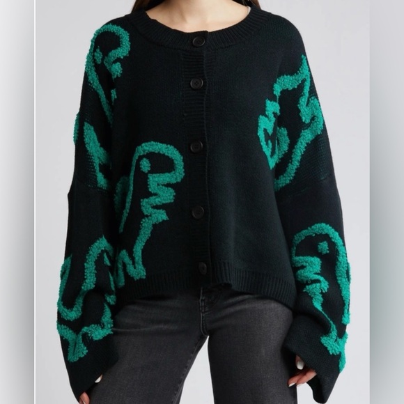 Dressed in Lala Rawr T-Rex Jacquard Cardigan black green SzS/M - Picture 3 of 9